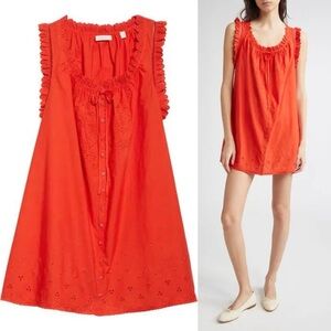 Doen Nessie Eyelet Dress in Red Zinnia